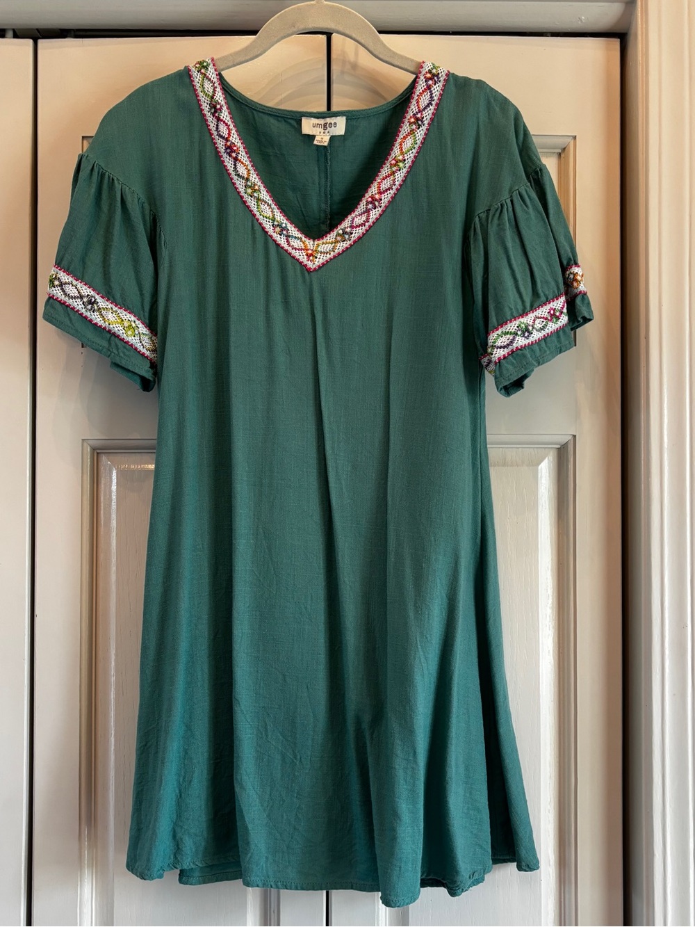 Umgee Forest Green V-Neck Embroidered Tunic, Dress, S
